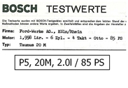 Bosch Einstellwerte P5 2.0l / 85PS